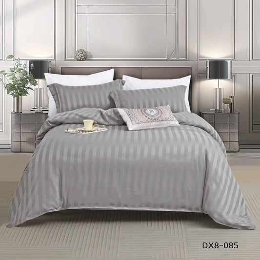 Lenjerie Pat 1 Persoana din Damasc Deluxe, 4 Piese cu Elastic, Gri Deschis-P8957