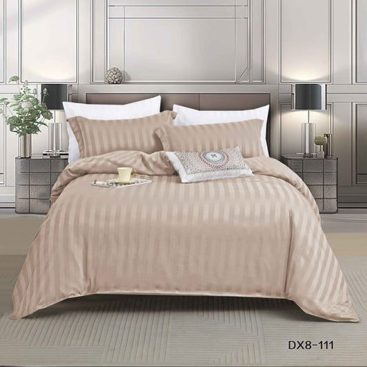 Lenjerie Pat 1 Persoana din Damasc Deluxe, 4 Piese cu Elastic, Bej-P8962