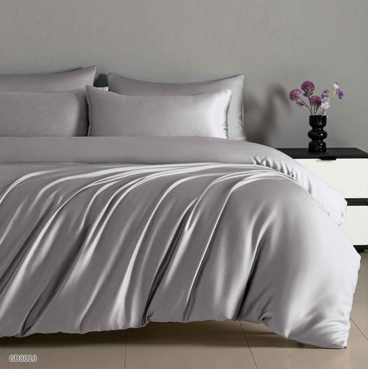 Lenjerie Pat Dublu din Satin, 4 Piese, cu Elastic, Gri-P8781