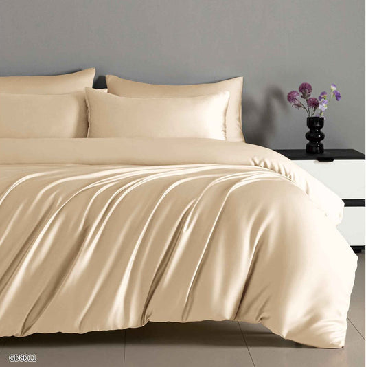 Lenjerie Pat Dublu din Satin, 4 Piese, cu Elastic, Bej Deschis-P8782