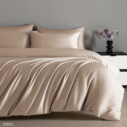 Lenjerie Pat Dublu din Satin, 4 Piese, cu Elastic, Bej Inchis-P8783
