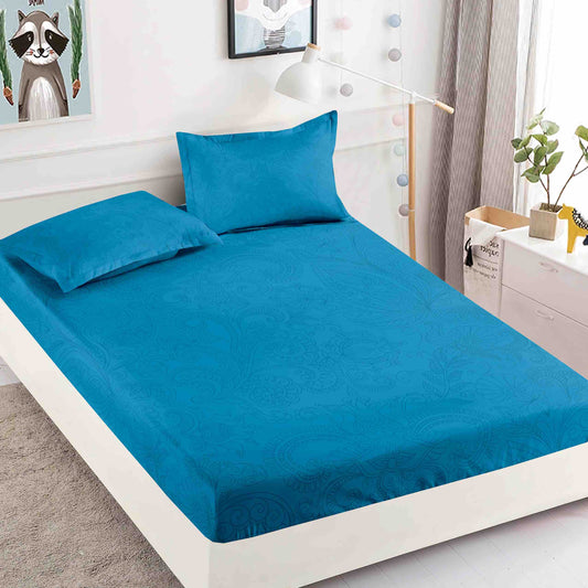 Husa de Pat cu Elastic, Din Finet, 180x200cm+2 fete de perna, Albastru Royal-C8767