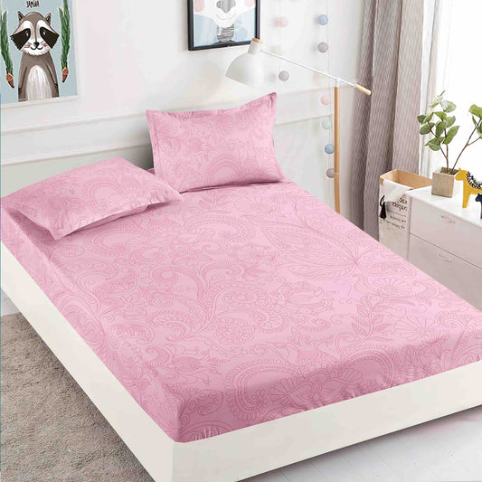 Husa de Pat cu Elastic, Din Finet, 180x200cm+2 fete de perna, Roz Royal-C8768