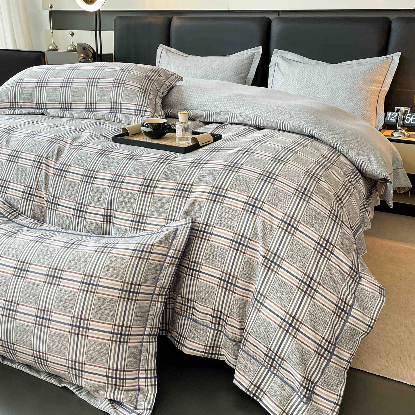 Lenjerie Premium Luxury din Finet, 6 Piese, cu Elastic, Carouri-C7507