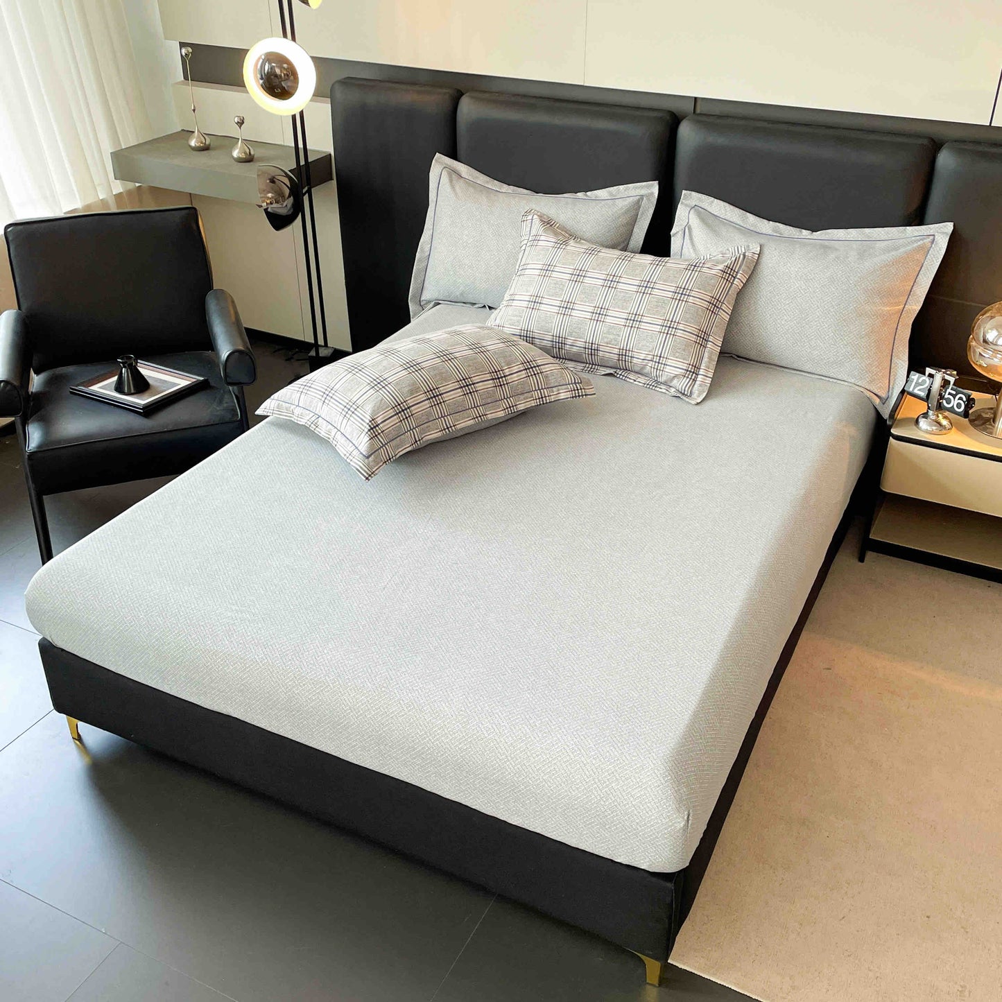 Lenjerie Premium Luxury din Finet, 6 Piese, cu Elastic, Carouri-C7507