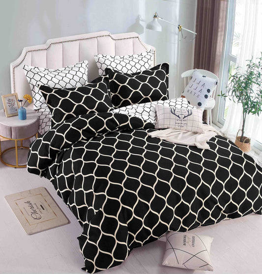 Lenjerie Pat Dublu din Finet, 6 Piese, cu Elastic, Negru/Alb-C8703
