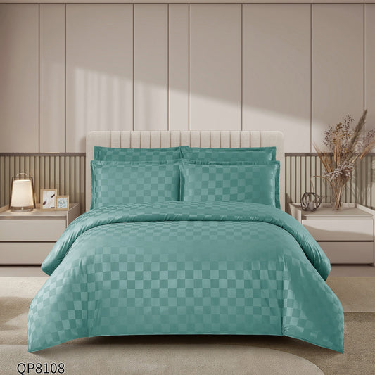 Lenjerie Pat Dublu din Damasc Finetat, 4 Piese cu Elastic, Verde Menta-P8653