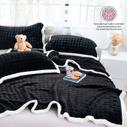 Set Premium Patura Cocolino Moale+2 Fete de Perna, Negru-P8860