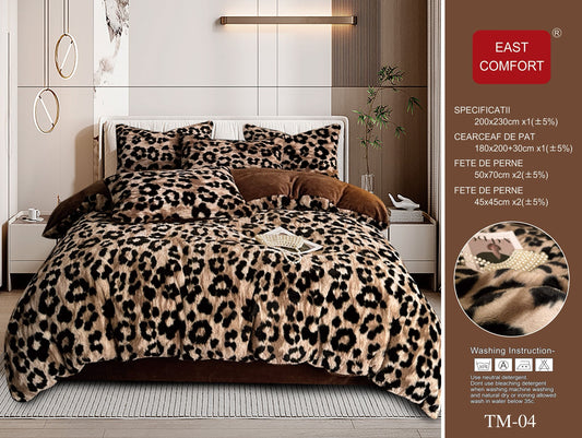 Lenjerie Pufoasa, din Blanita artificiala Tip Iepure+Cocolino Catifelat, 6 piese, cu Elastic, Leopard-D8941