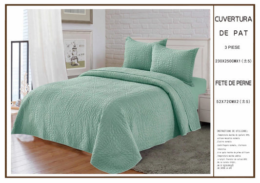 Cuvertura De Pat Matlasata, din Bumbac Satinat, cu 3 Piese, Verde-P8150