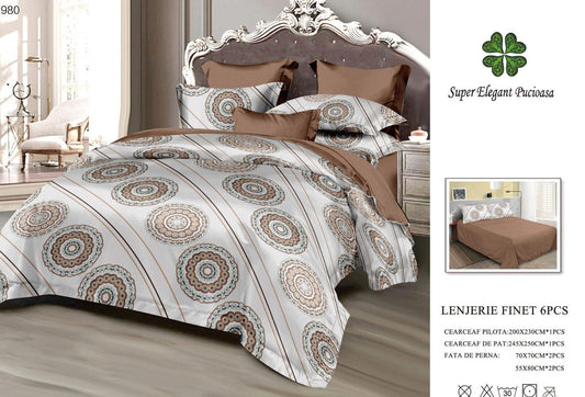 Lenjerie Pat Dublu din Finet, 6 Piese, Model Oriental-P9102