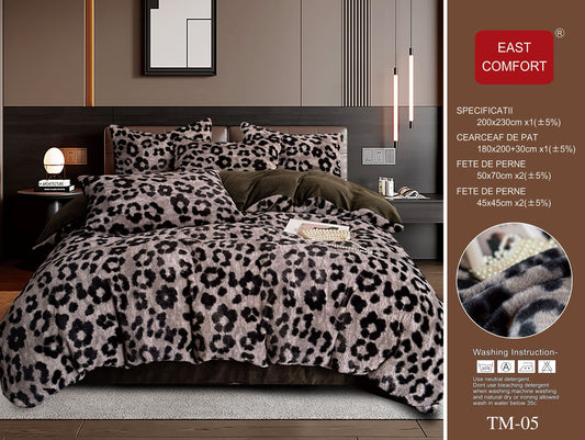 Lenjerie Pufoasa, din Blanita artificiala Tip Iepure+Cocolino Catifelat, 6 piese, cu Elastic, Leopard-D8943