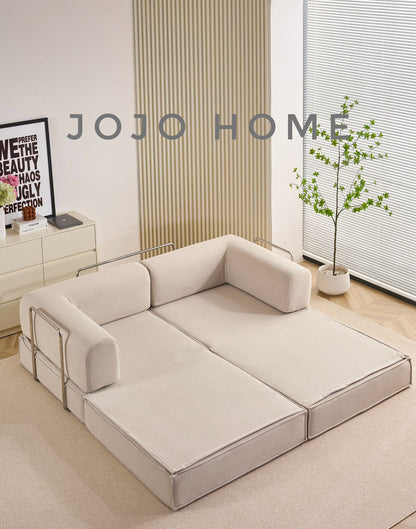 Canapea Premium Modulara Expandio, cu Susținere Ergonomică HD Foam, Catifea Reiata, Ivoire-C9006