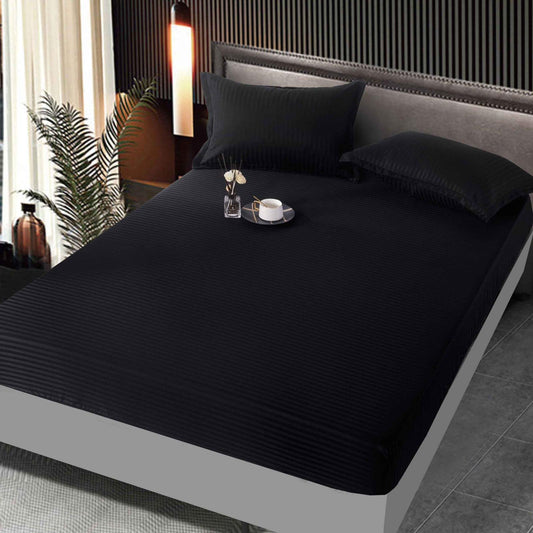Husa de Pat cu Elastic din Bumbac Satinat Tip Damasc, 160x200cm+2 Fete de Perna, Negru