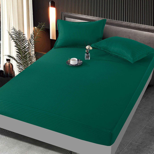 Husa de Pat cu Elastic din Bumbac Satinat Tip Damasc, 160x200cm+2 Fete de Perna, Verde