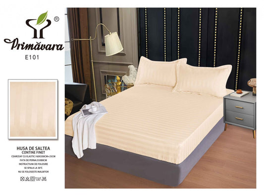 Husa de Pat cu Elastic din Damasc Finetat, 160x200cm+2 Fete de Perna, Galbui-P7847