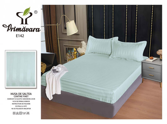 Husa de Pat cu Elastic din Damasc Finetat, 160x200cm+2 Fete de Perna, Bleu Pudra-P7852