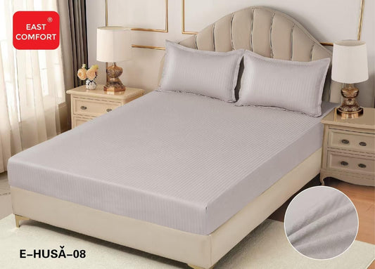 Husa de Pat cu Elastic din Damasc Finetat, 180x200cm+2 Fete de Perna, Gri Deschis-D8132