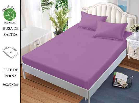 Husa de Pat cu Elastic, Din Finet, 180x200cm+2 fete de Perna, Lila Uni