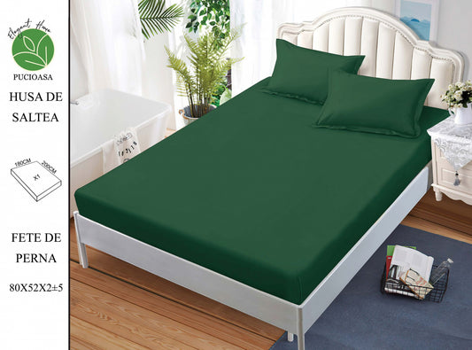 Husa de Pat cu Elastic, Din Finet, 180x200cm+2 fete de Perna, Verde Smarald Uni