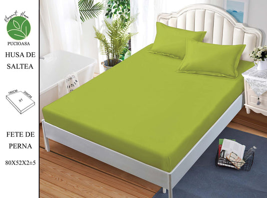 Husa de Pat cu Elastic, Din Finet, 180x200cm+2 fete de Perna, Verde Lime Uni