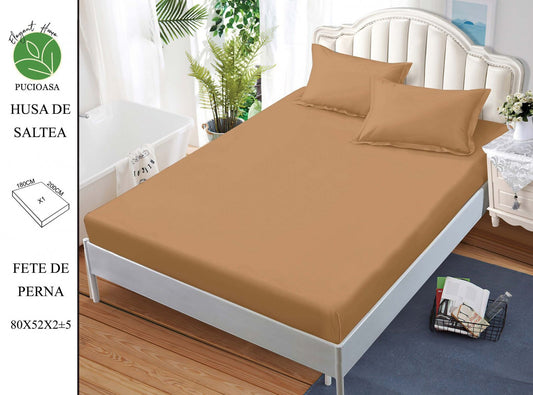 Husa de Pat cu Elastic, Din Finet, 180x200cm+2 fete de Perna, Bej Deschis