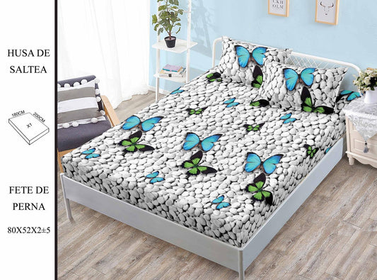 Husa de Pat cu Elastic, Din Finet, 180x200cm+2 fete de Perna-H8304