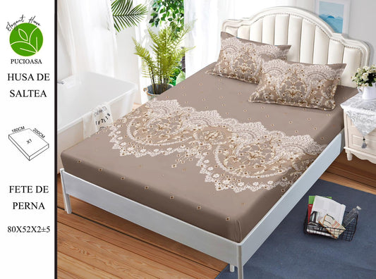 Husa de Pat cu Elastic, Din Finet, 180x200cm+2 fete de Perna-H8354