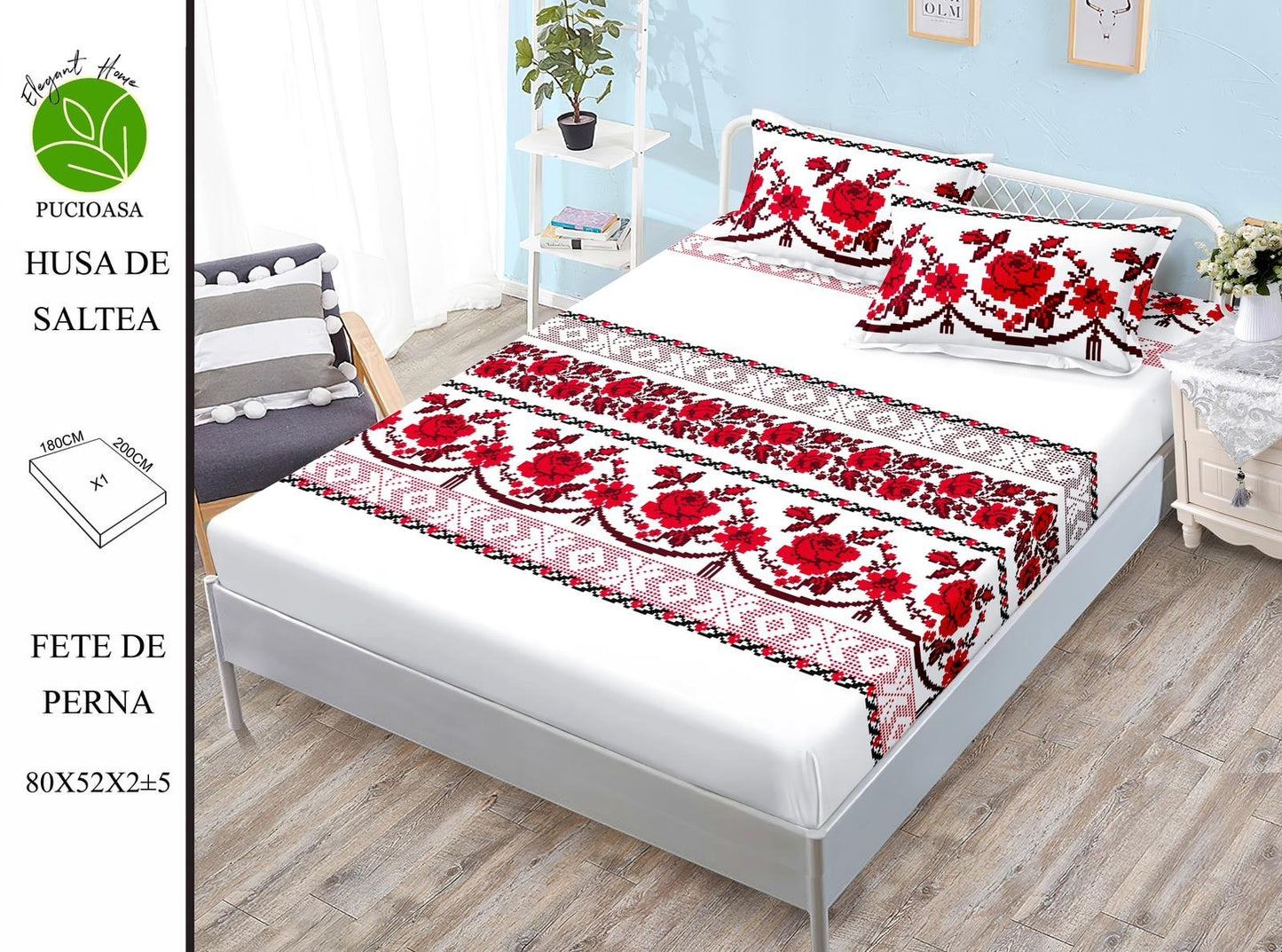 Husa de Pat cu Elastic, Din Finet, 180x200cm+2 fete de Perna-H8362