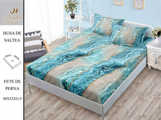 Husa de Pat cu Elastic, Din Finet, 180x200cm+2 fete de Perna-H8372