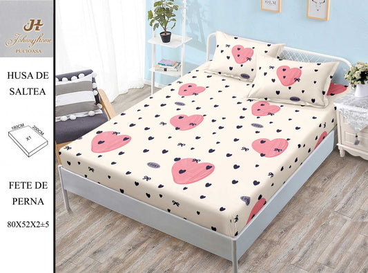Husa de Pat cu Elastic, Din Finet, 180x200cm+2 fete de Perna-H8390
