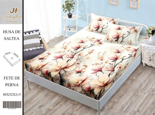 Husa de Pat cu Elastic, Din Finet, 180x200cm+2 fete de Perna-H8396
