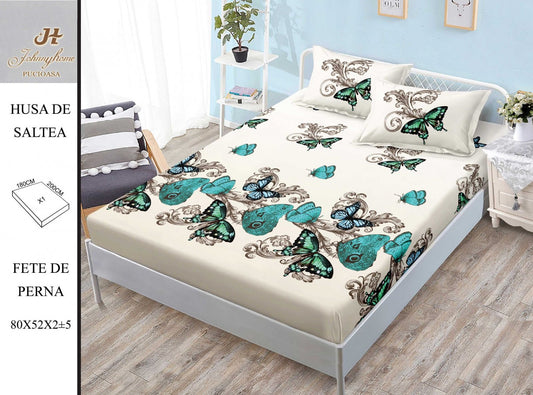 Husa de Pat cu Elastic, Din Finet, 180x200cm+2 fete de Perna-H8400