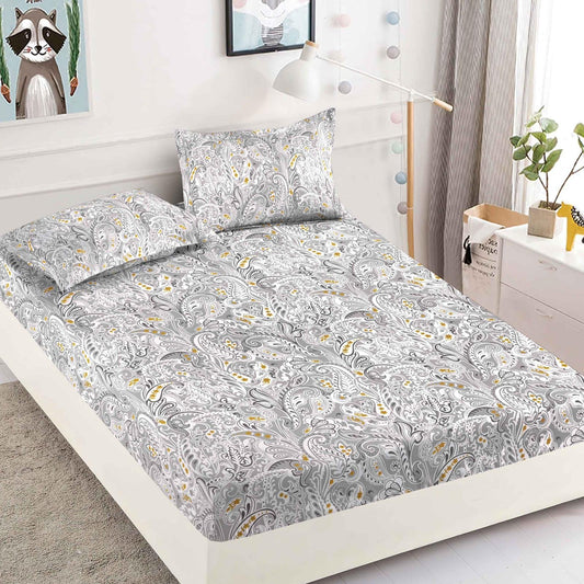 Husa de Pat cu Elastic, Din Finet, 180x200cm+2 fete de perna, Gri-C6377