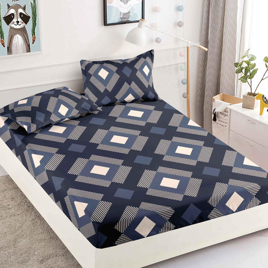 Husa de Pat cu Elastic, Din Finet, 180x200cm+2 fete de perna, Model Geometric-C6372