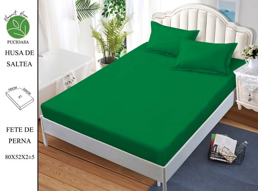 Husa de Pat cu Elastic, Din Finet, 180x200cm+2 fete de Perna, Verde Oscur Uni