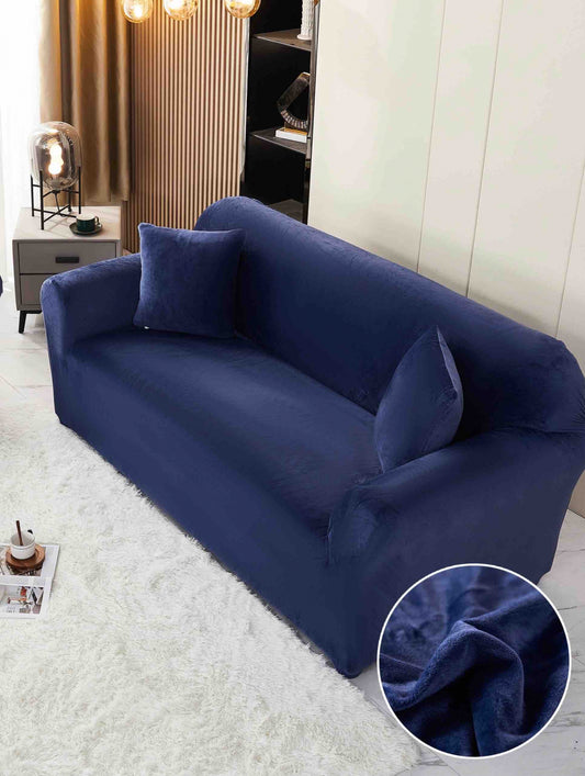 Husa Elastica din Catifea Pentru Canapea 2 Locuri+Fata de Perna, Bleumarin-C8170