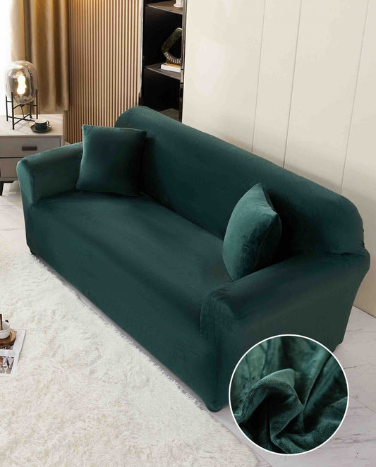 Husa Elastica din Catifea Pentru Canapea 3 Locuri+Fata de Perna, Verde-C8248