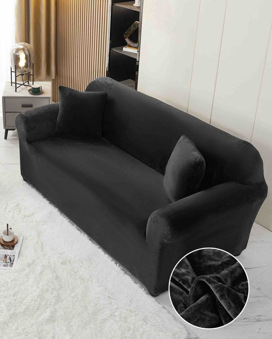 Husa Elastica din Catifea Pentru Canapea 3 Locuri+Fata de Perna, Negru-C8246