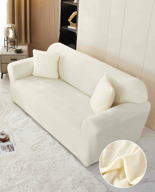 Husa Elastica din Catifea Pentru Canapea 3 Locuri+Fata de Perna, Crem-C8247