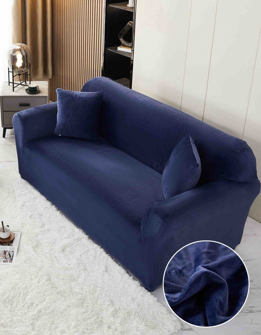 Husa Elastica din Catifea Pentru Canapea 3 Locuri+Fata de Perna, Bleumarin-C8245