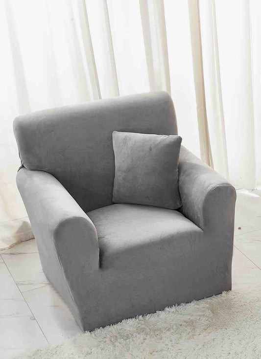 Husa Elastica Fotoliu din Catifea+Fata de perna 40x40cm, Gri Deschis-C8155