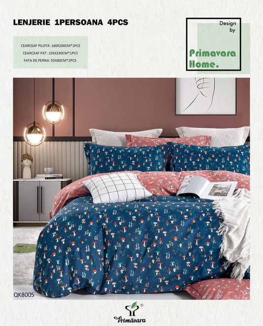 Lenjerie Bumbac 100%, 4 Piese, 1 Persoana, Ciupercute-P7456