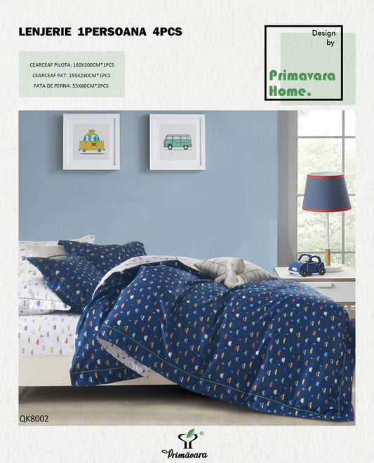Lenjerie Bumbac 100%, 4 Piese, 1 Persoana, Masinute-P7468