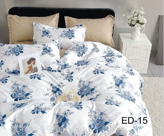 Lenjerie Bumbac Fin Superior, 7 Piese, cu 2 Cearceafuri de Pat, Flori-D8110