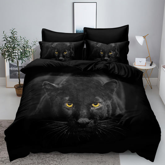 Lenjerie Bumbac Finet Superior, 6 Piese, 3D, Pantera Neagra-Y7913