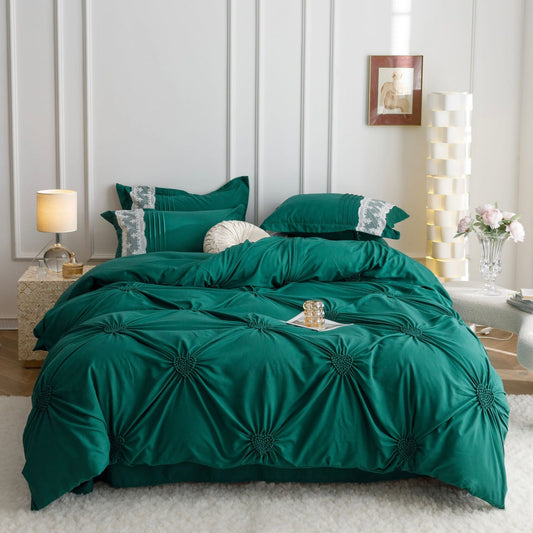 Lenjerie Bumbac Premium 6 Piese, cu Inimi Brodate, Verde