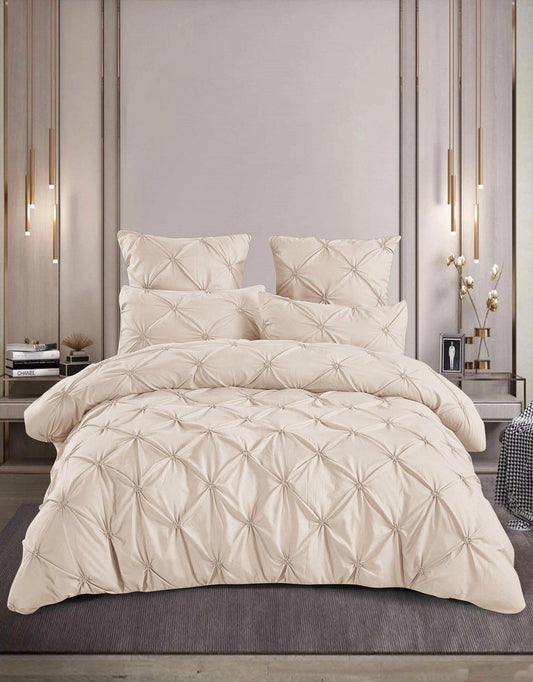 Lenjerie Bumbac Premium 6 Piese, cu Pliuri Brodate, Crem-M4495