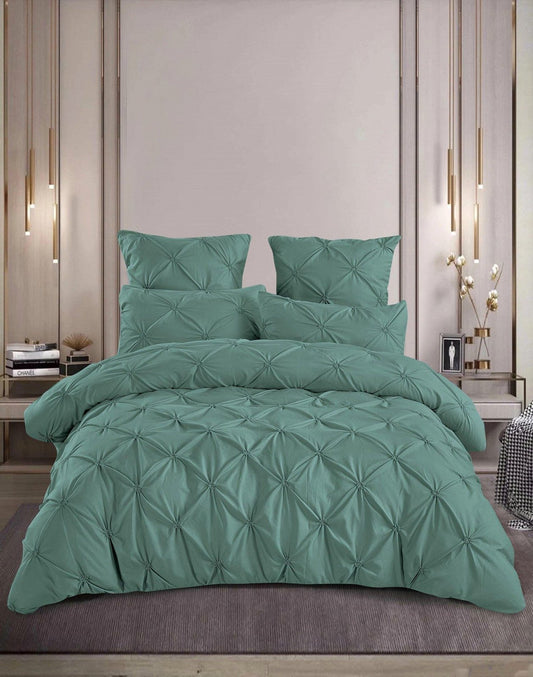 Lenjerie Bumbac Premium 6 Piese cu Pliuri Brodate, Verde Menta-M4739