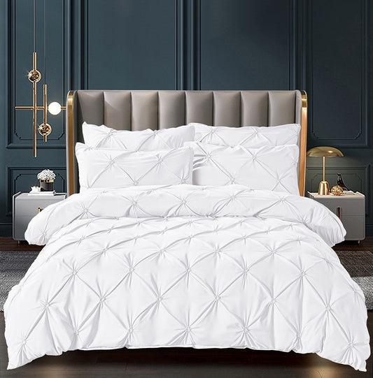 Lenjerie Bumbac Premium 6 Piese, cu Pliuri Brodate, Alba-C3032